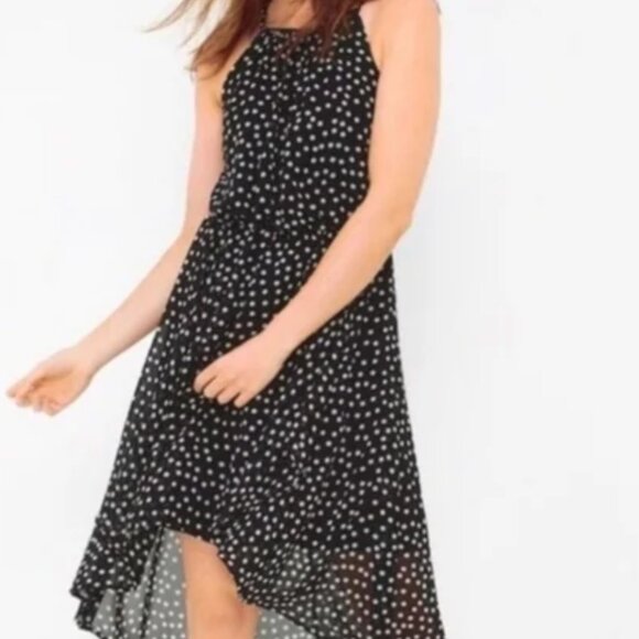 WHBM Halter Dress Women's Size 4 High Low Polka Dots Sleeveless Black White NEW - Picture 1 of 14